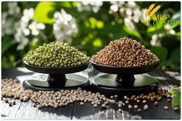 гречка зеленая и коричневая